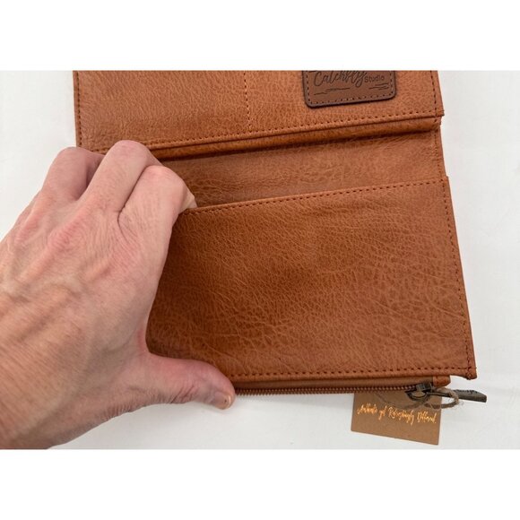 Catchfly Womens Wallet Faux Leather Bifold RFID Brown With Buckle New - Picture 8 of 9